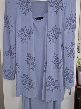 Vintage Alex Evenings Light Periwinkle Floral Beaded Dress with Jacket